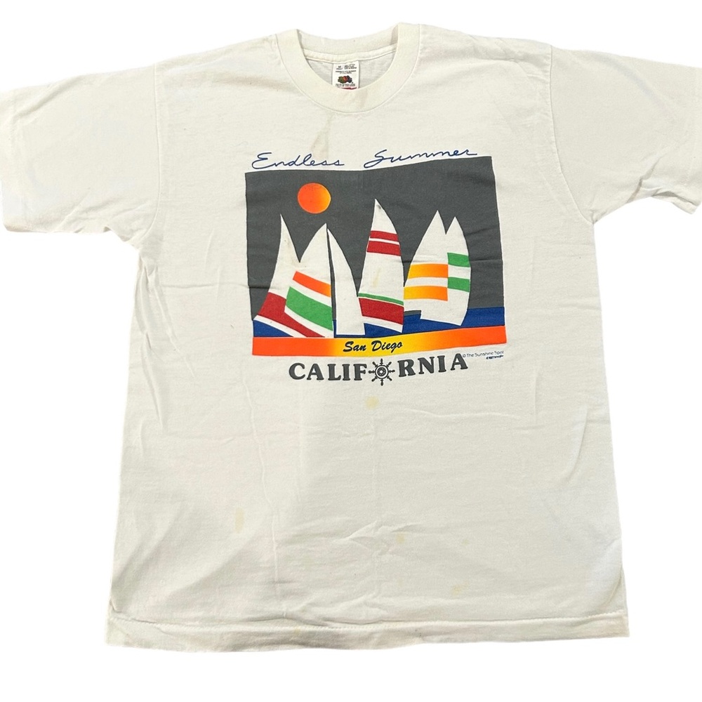 Vintage 90s San Diego CA Sailboat T-Shirt White Tee Size M